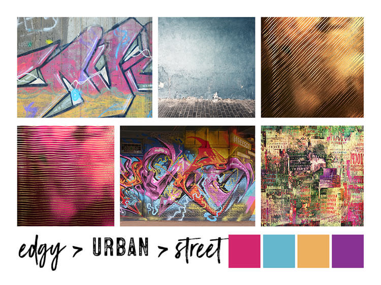 moodboard for an edgy urban street brand