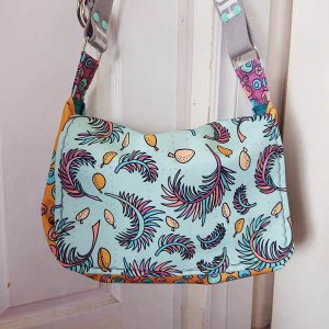 tropical papaya fabric collection sewn as messenger bag